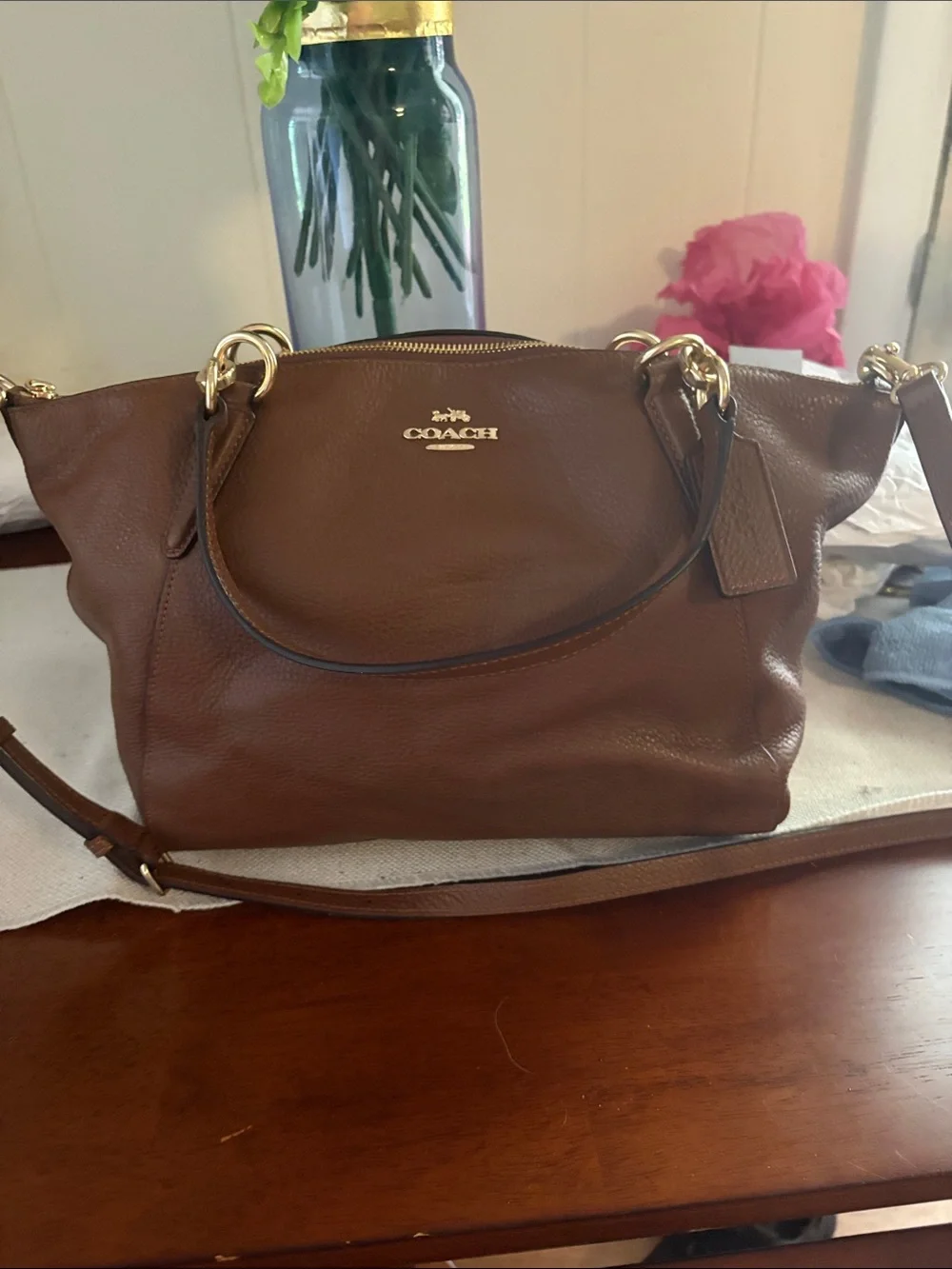 Coach Brown Leather Shoulder Bag with Gold Hardware